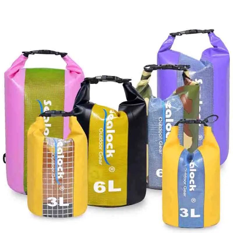 PVC Roll Top Waterproof Dry Bag na may Clear Window at Quick Release Shoulder Strap